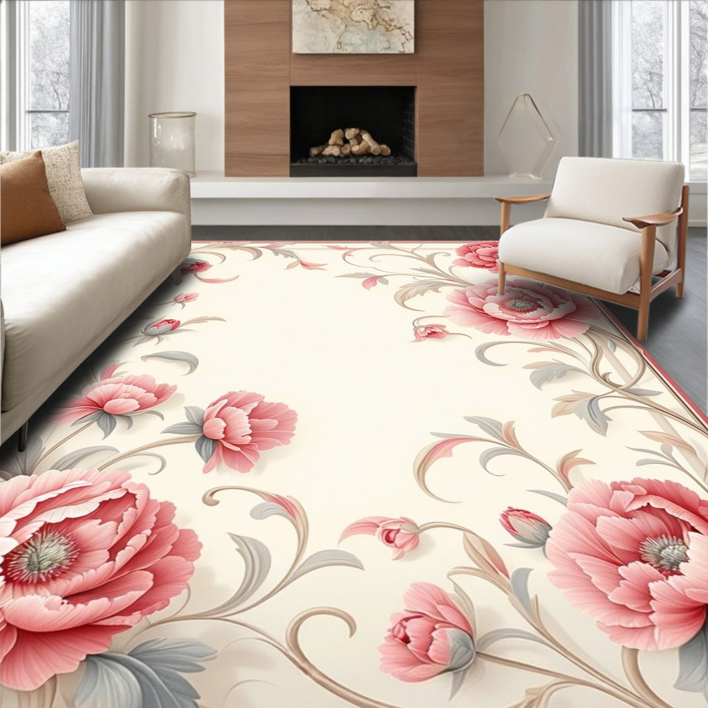 Elegant Pink Floral Vine Pattern Rug
