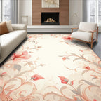 Soft Coral Floral Scroll Pattern Rug