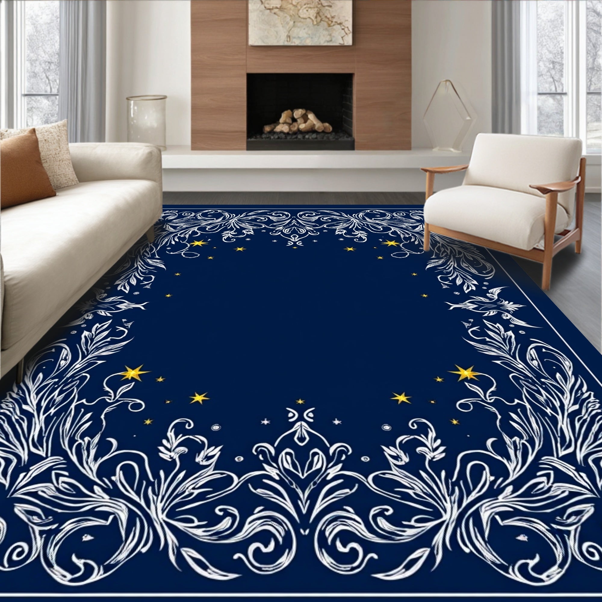 Ornate Celestial Flourish Pattern Rug