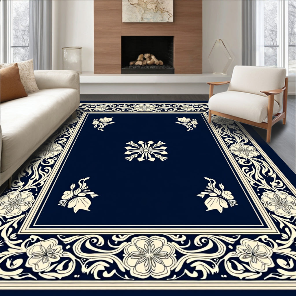 Elegant Cream Floral Border Rug