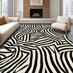 Abstract Black White Wave Pattern Rug