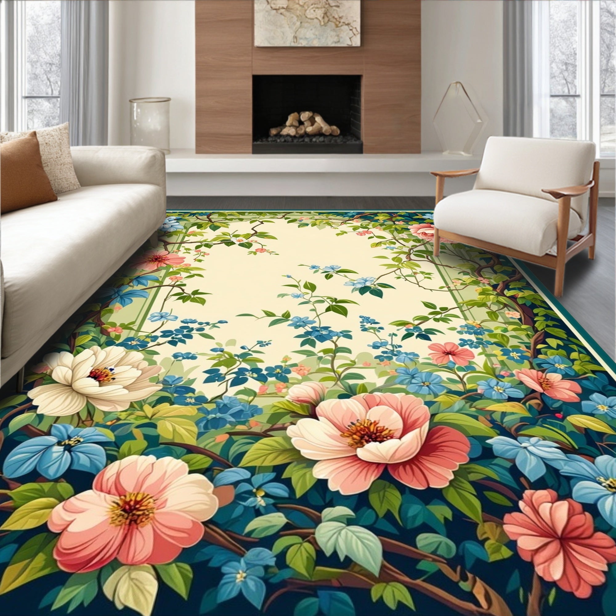 Whimsical Floral Vine Garden Rug