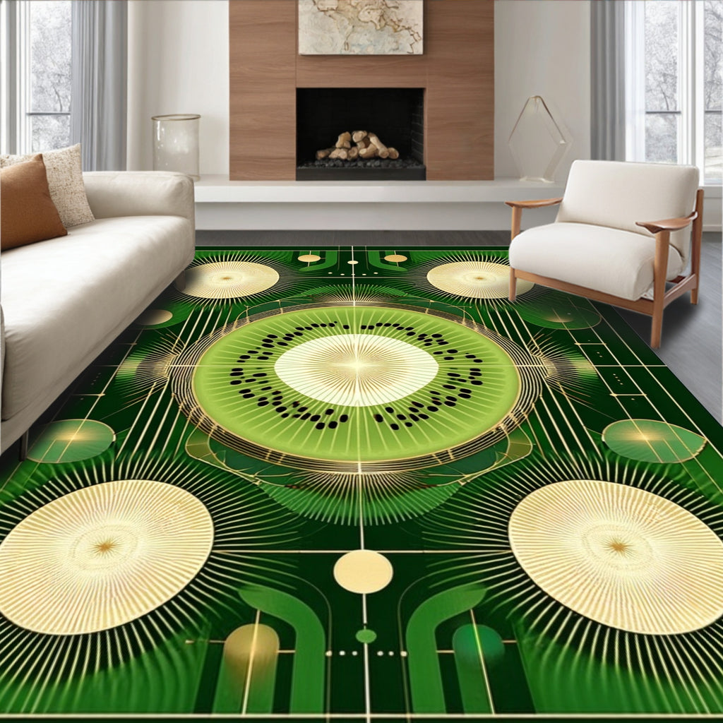 Green Kiwi Sunburst Geometric Art Deco Rug