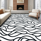 Black White Abstract Wavy Pattern Rug