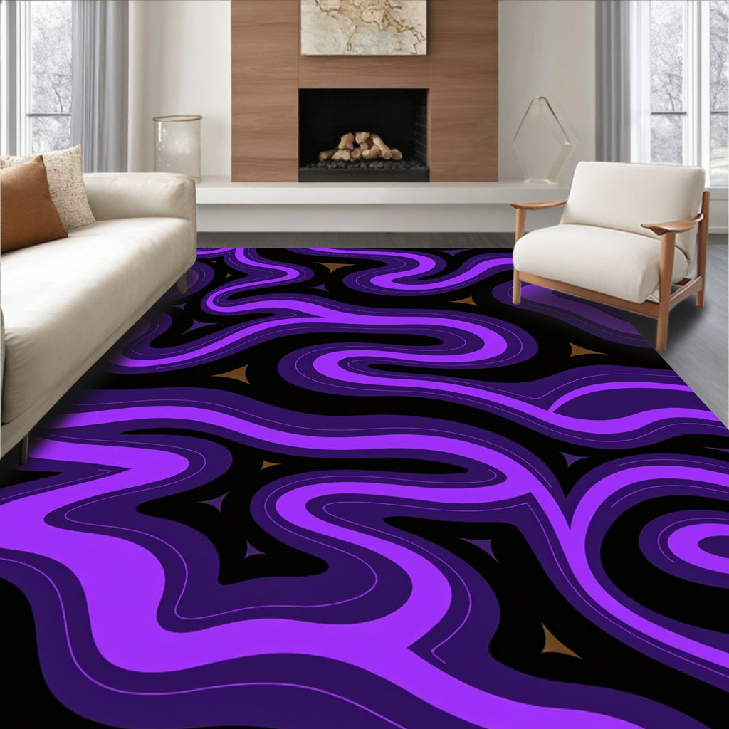 Wavy Purple Black Modern Pattern Rug