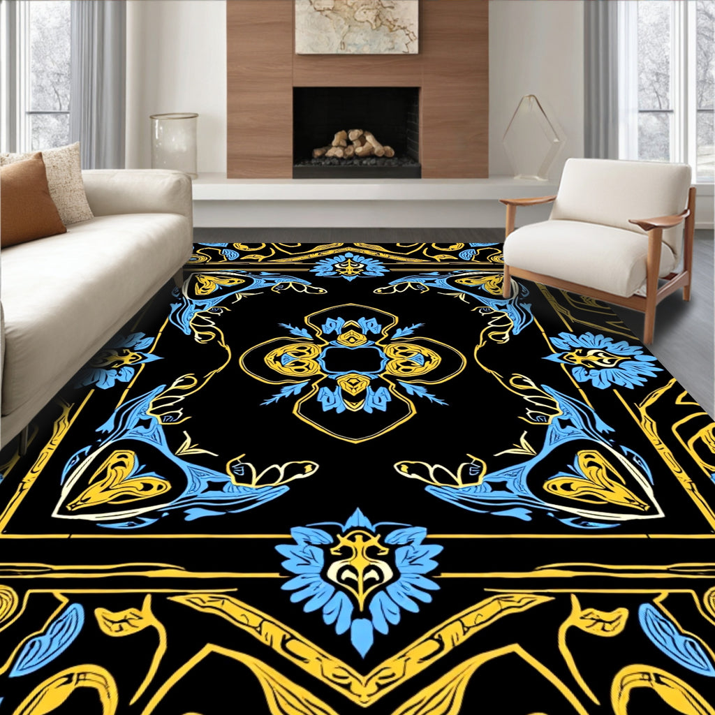 Ornate Floral Swirls And Lines Rug