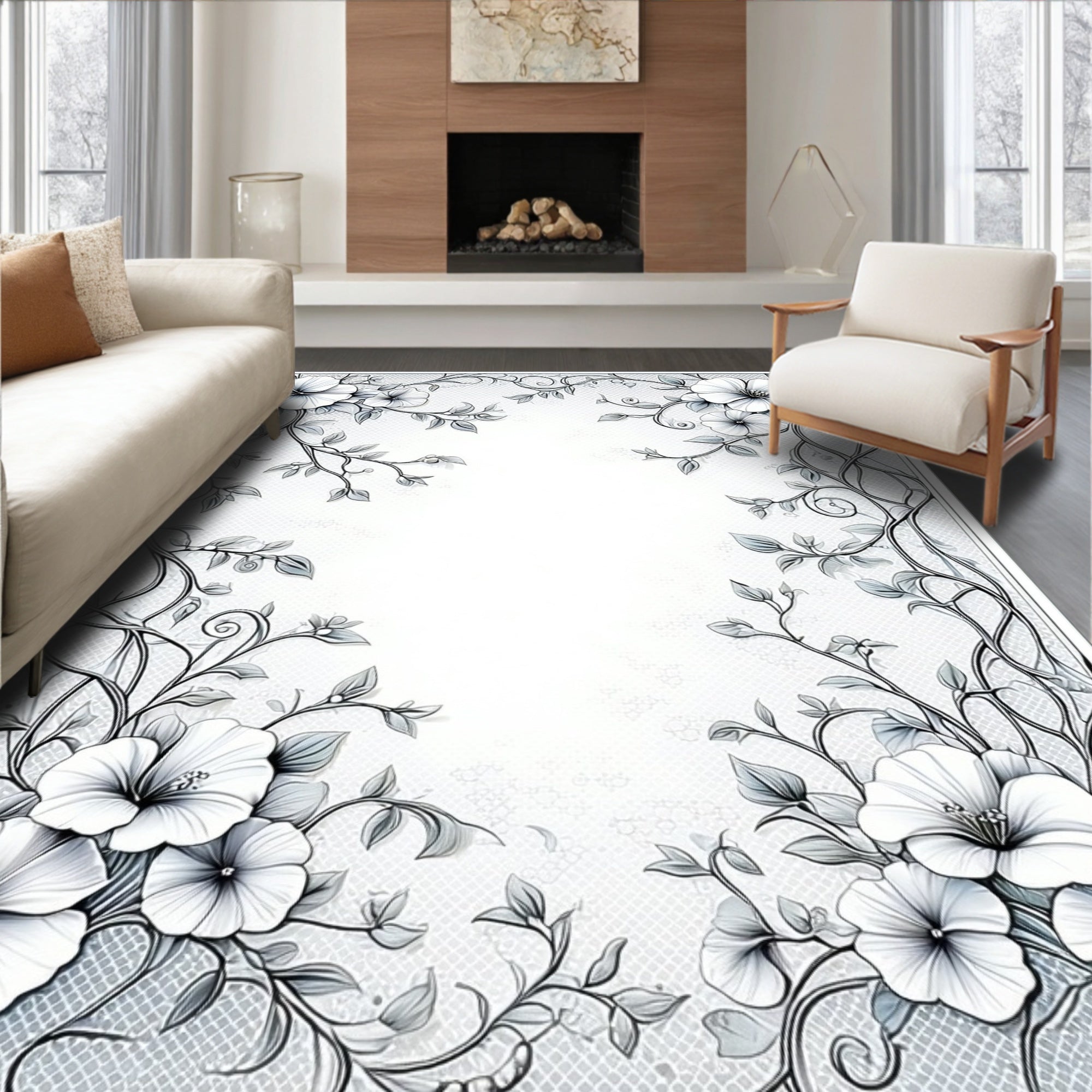 Delicate Floral Vine Pattern Rug