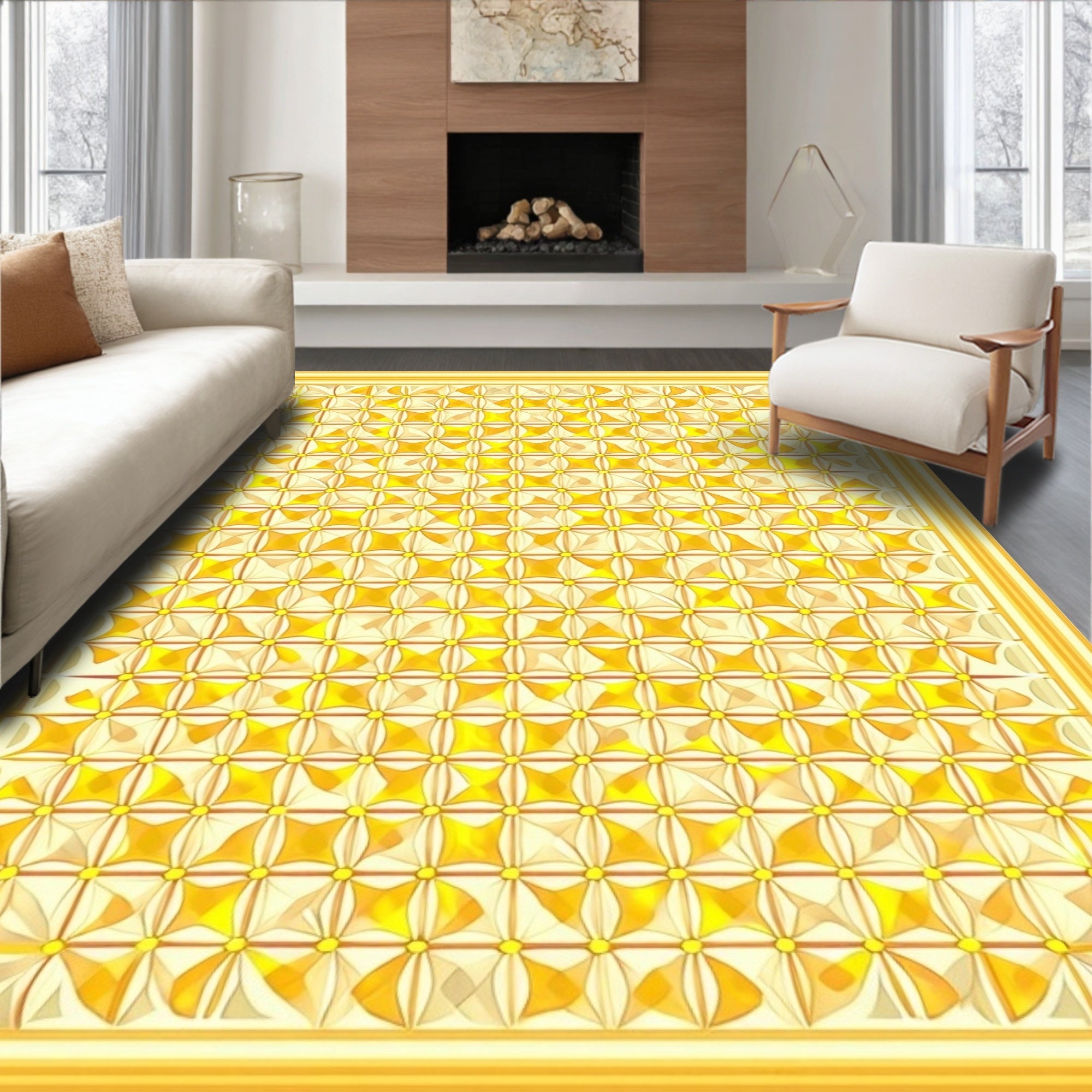 Gold Modern Geometric Patterned Rug
