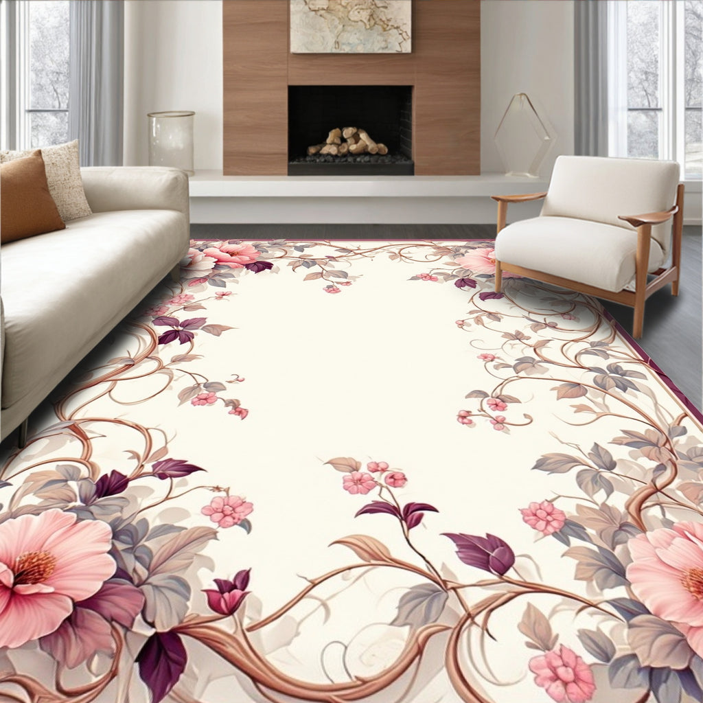 Pink Floral Vines Vintage Pattern Rug