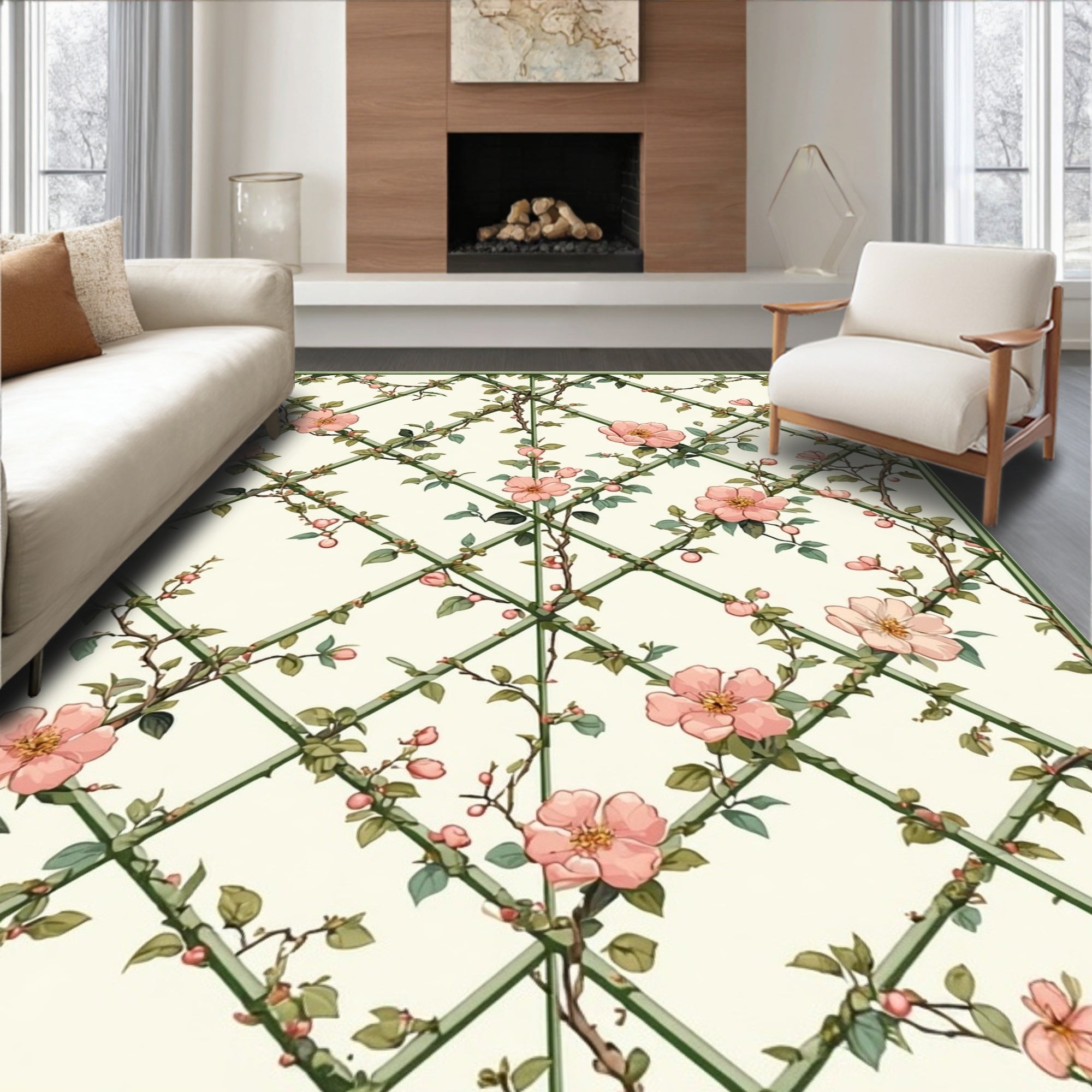 Trellis Floral Vine Pattern Rug