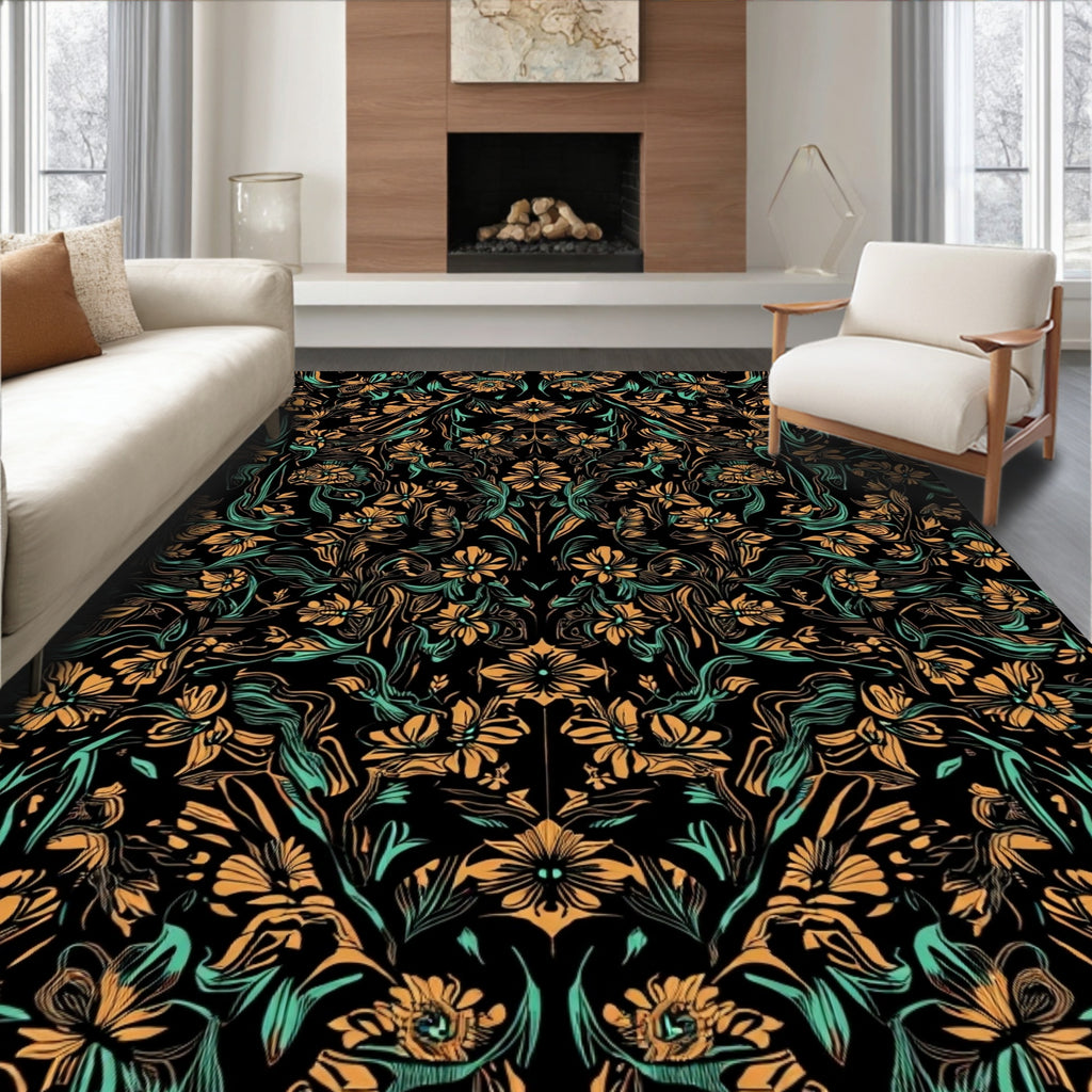 Intricate Floral Symmetry Pattern Rug