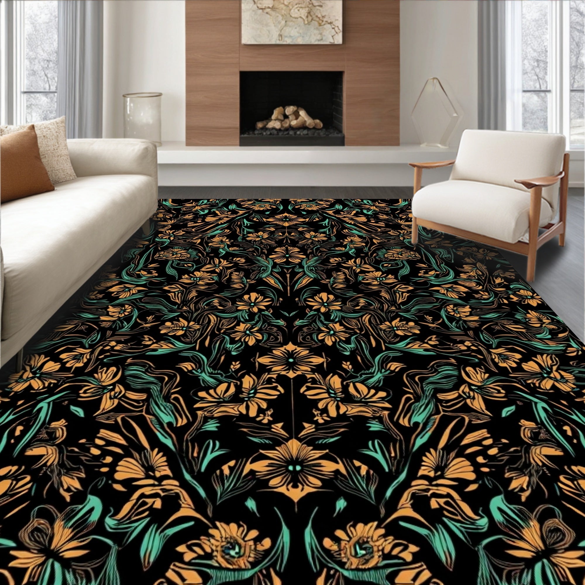 Intricate Floral Symmetry Pattern Rug