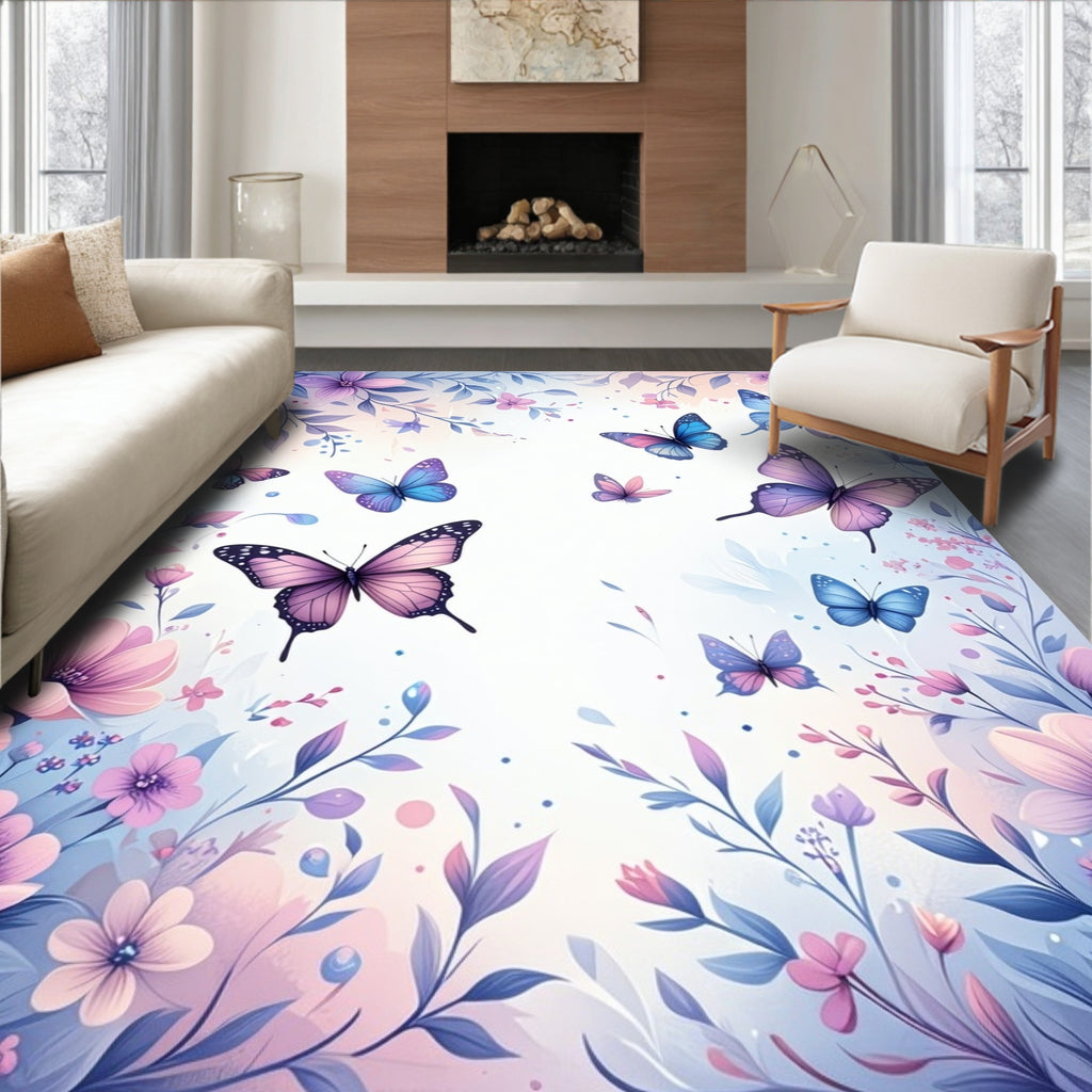 Whimsical Butterfly Floral Garden Rug