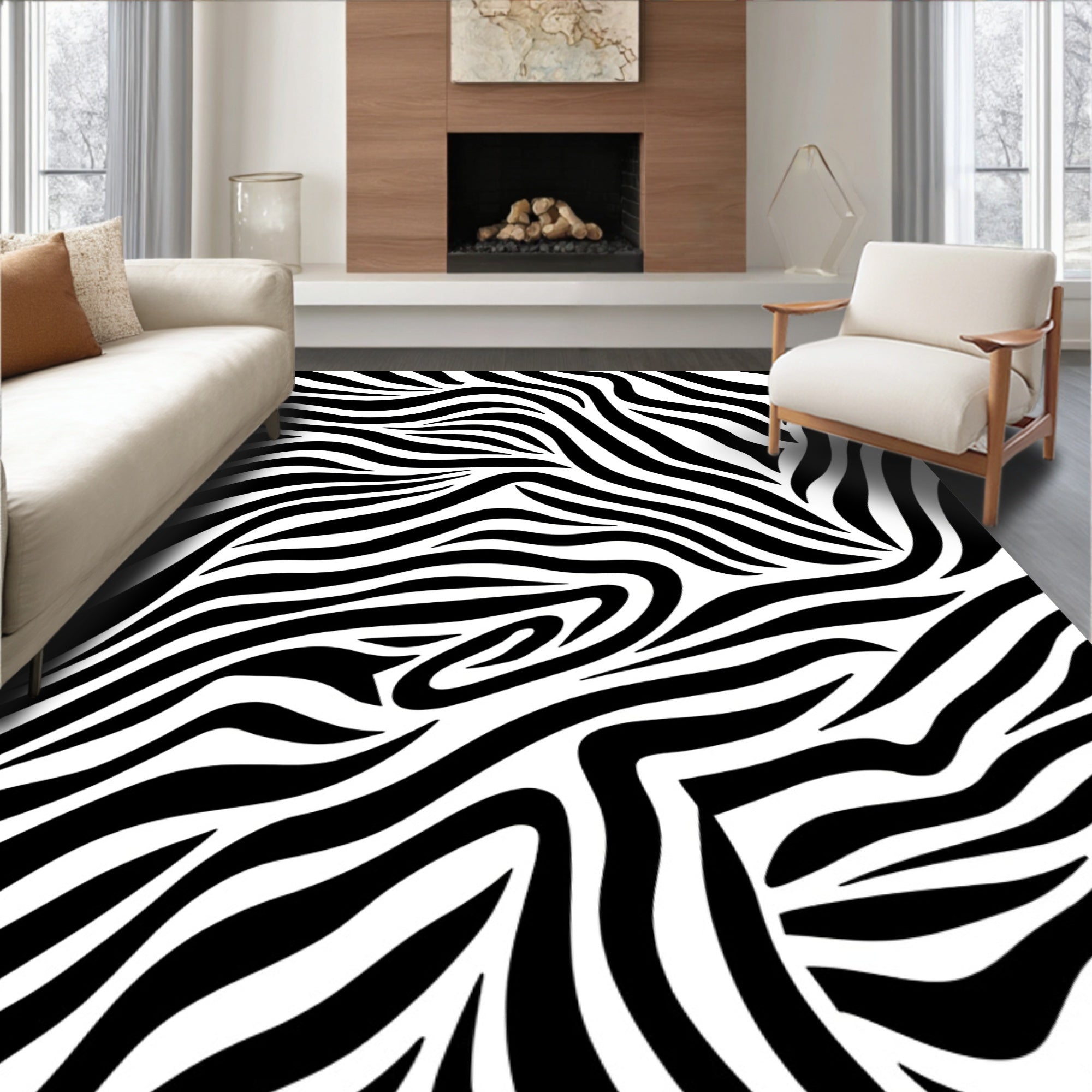 Bold Abstract Zebra Striped Pattern Rug