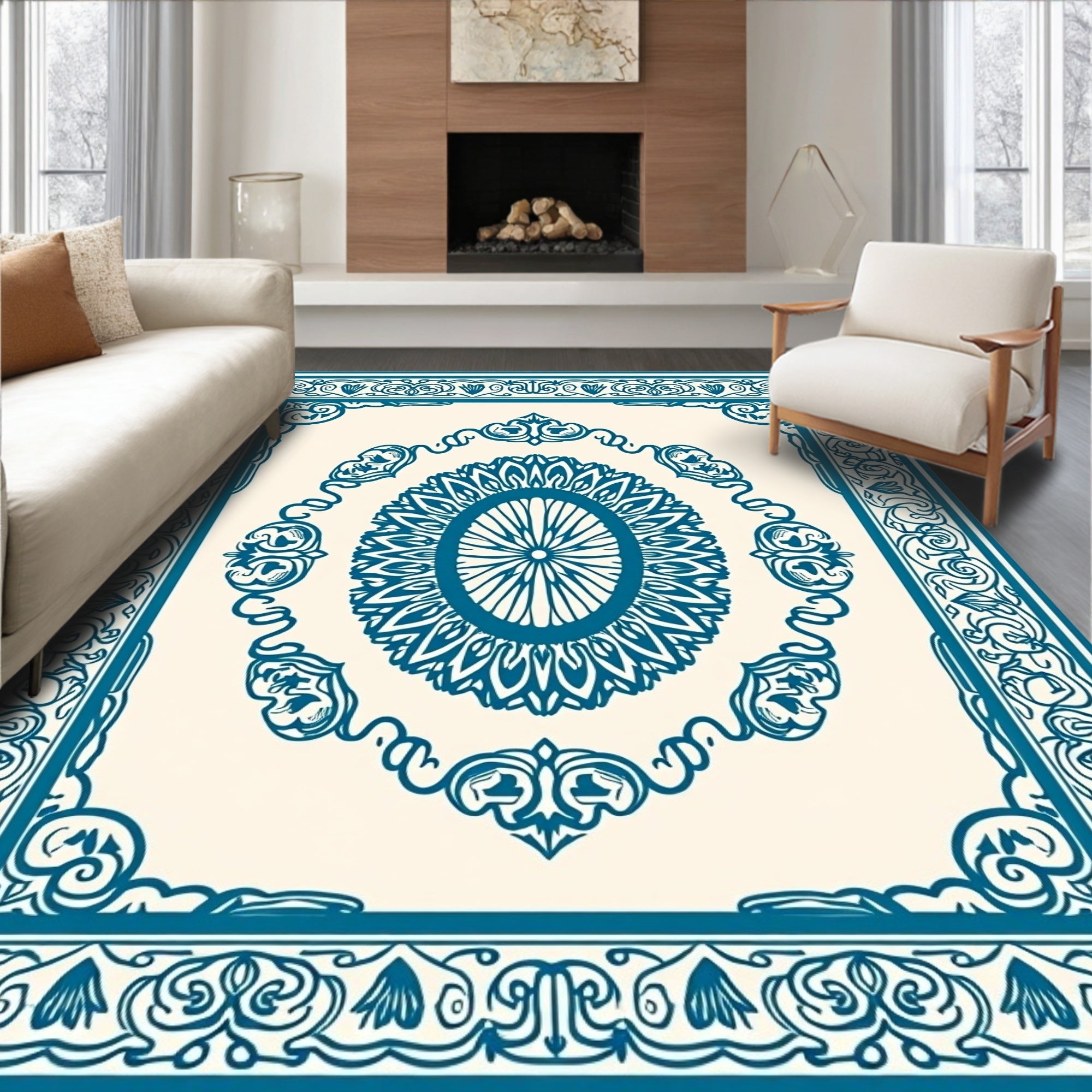 Ornate Floral Teal Motif Rug