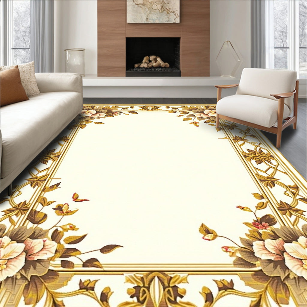 Ornate Floral Vine Border Design Rug