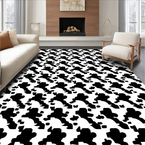 Abstract Black White Shape Pattern Rug