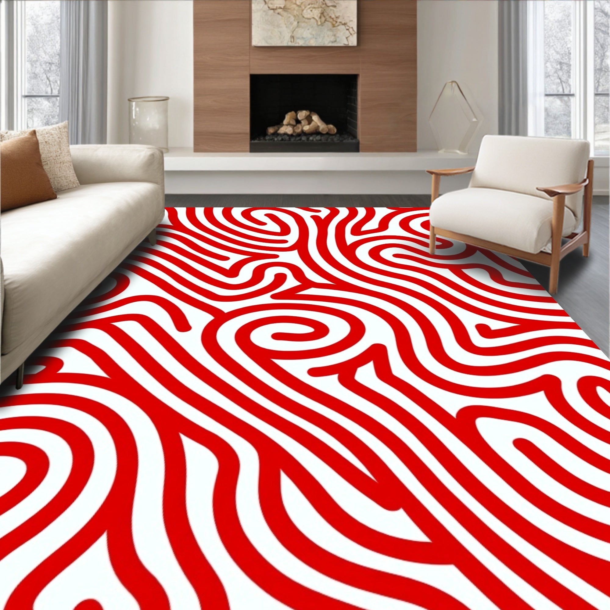 Bold Red Winding Organic Lines Rug