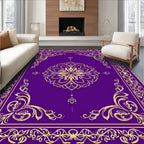Regal Purple Golden Floral Design Rug