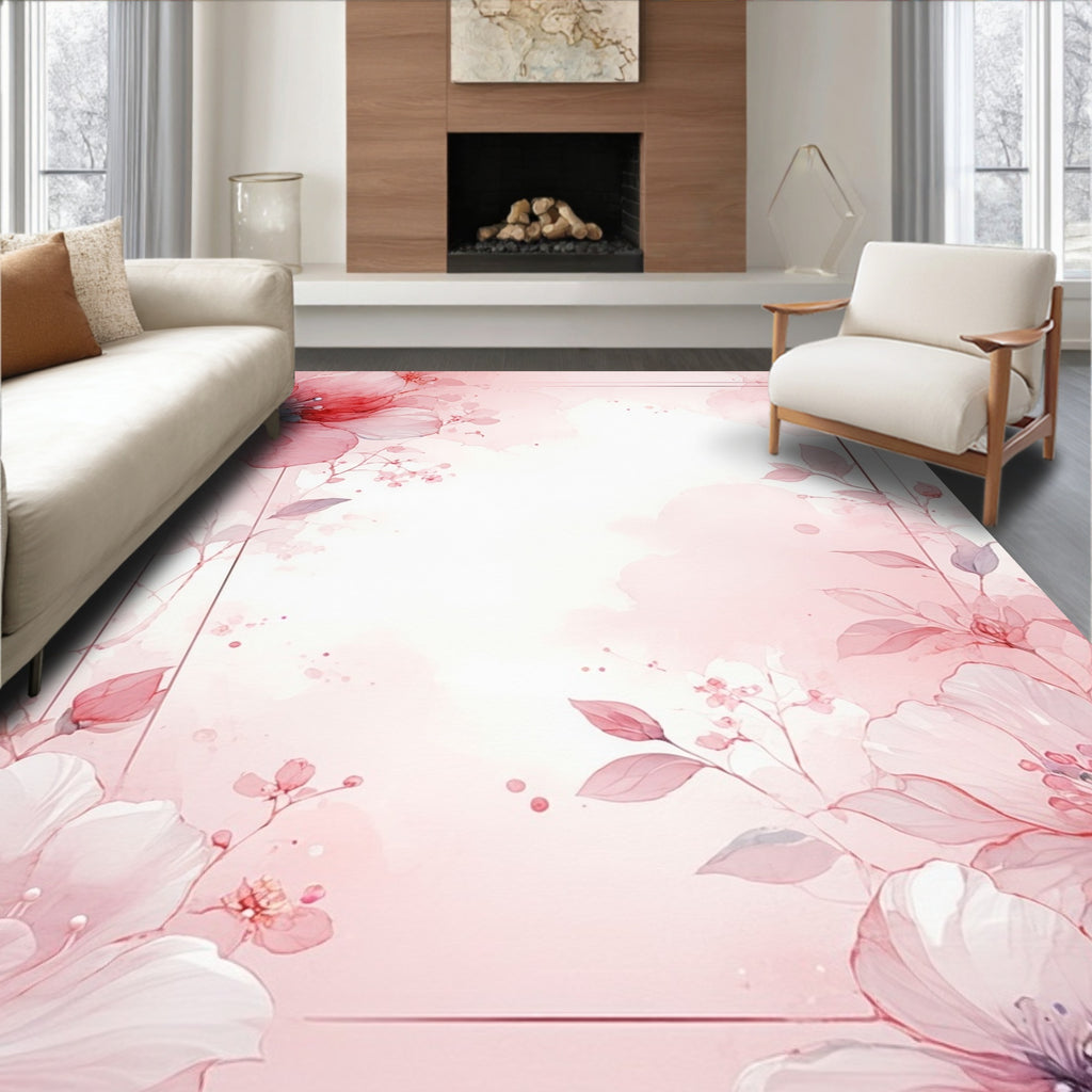 Blush Pink Watercolor Floral Vines Rug