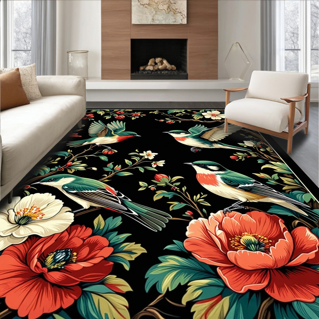 Nature Inspired Bird Floral Design Rug