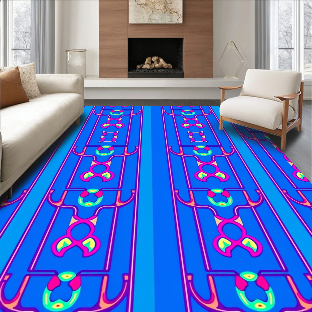 Bold Blue Abstract Geometric Pattern Rug