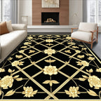 Classic Gold And Black Floral Lattice Rug