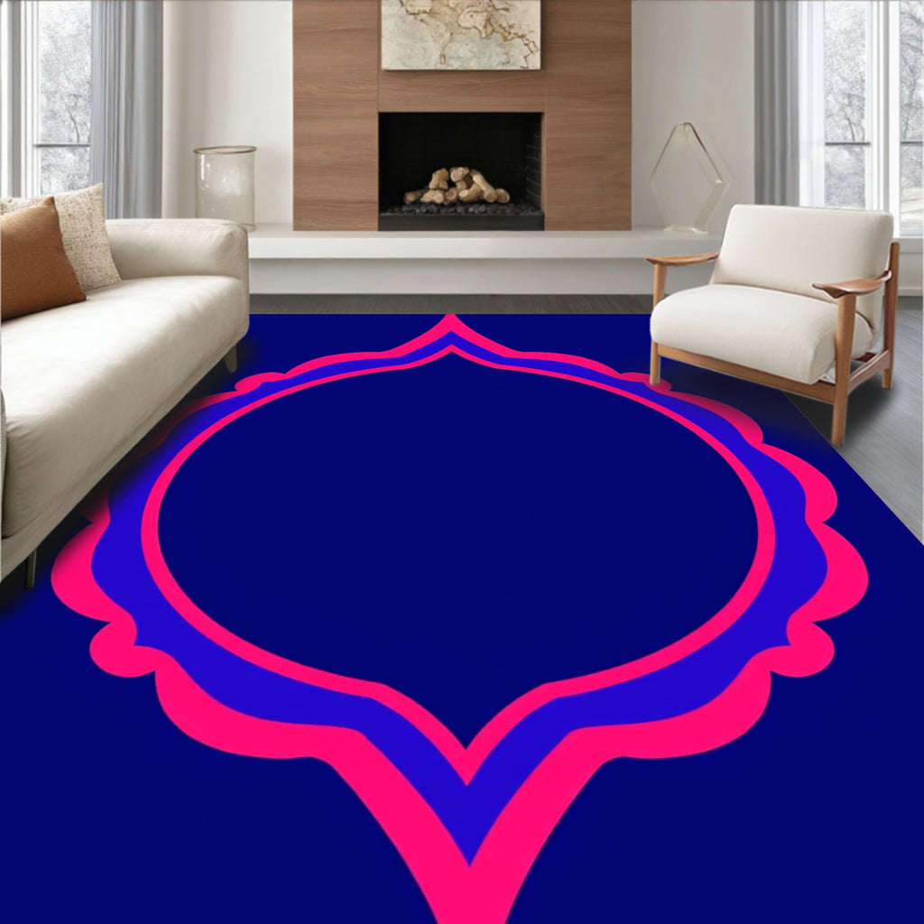 Bold Indigo Pink Arabesque Frame Rug