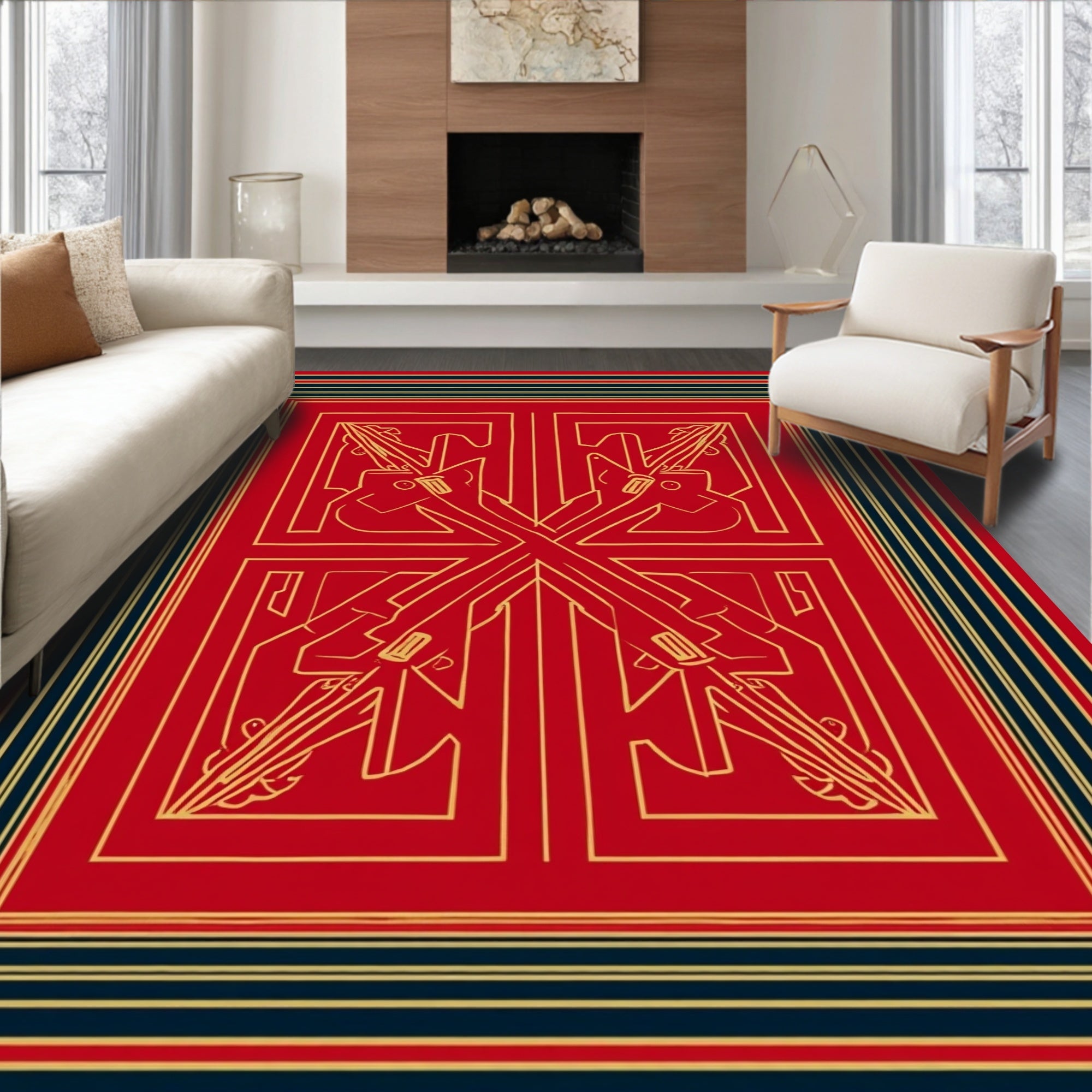 Bold Gold Geometric Symbol Rug