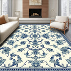 Blue White Floral Damask Pattern Rug