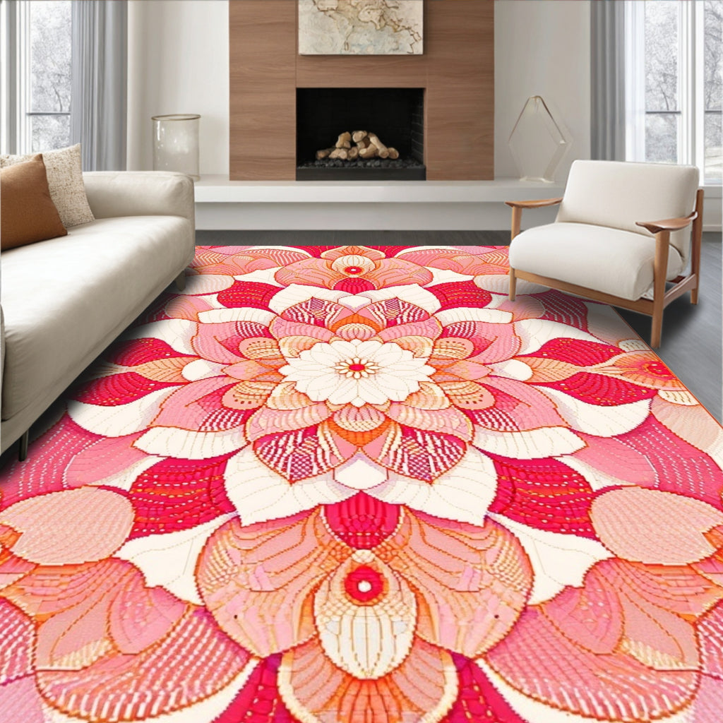 Intricate Floral Mandala Pink Pattern Rug