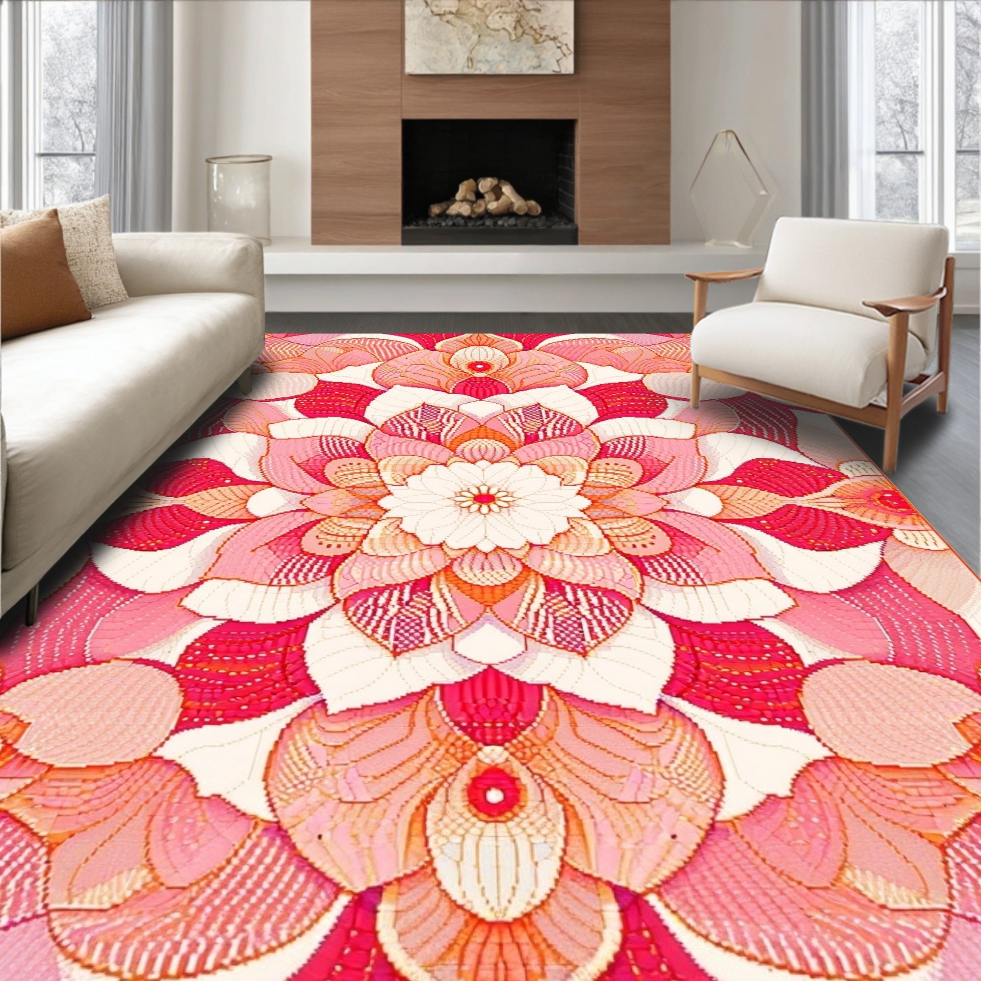 Intricate Floral Mandala Pink Pattern Rug