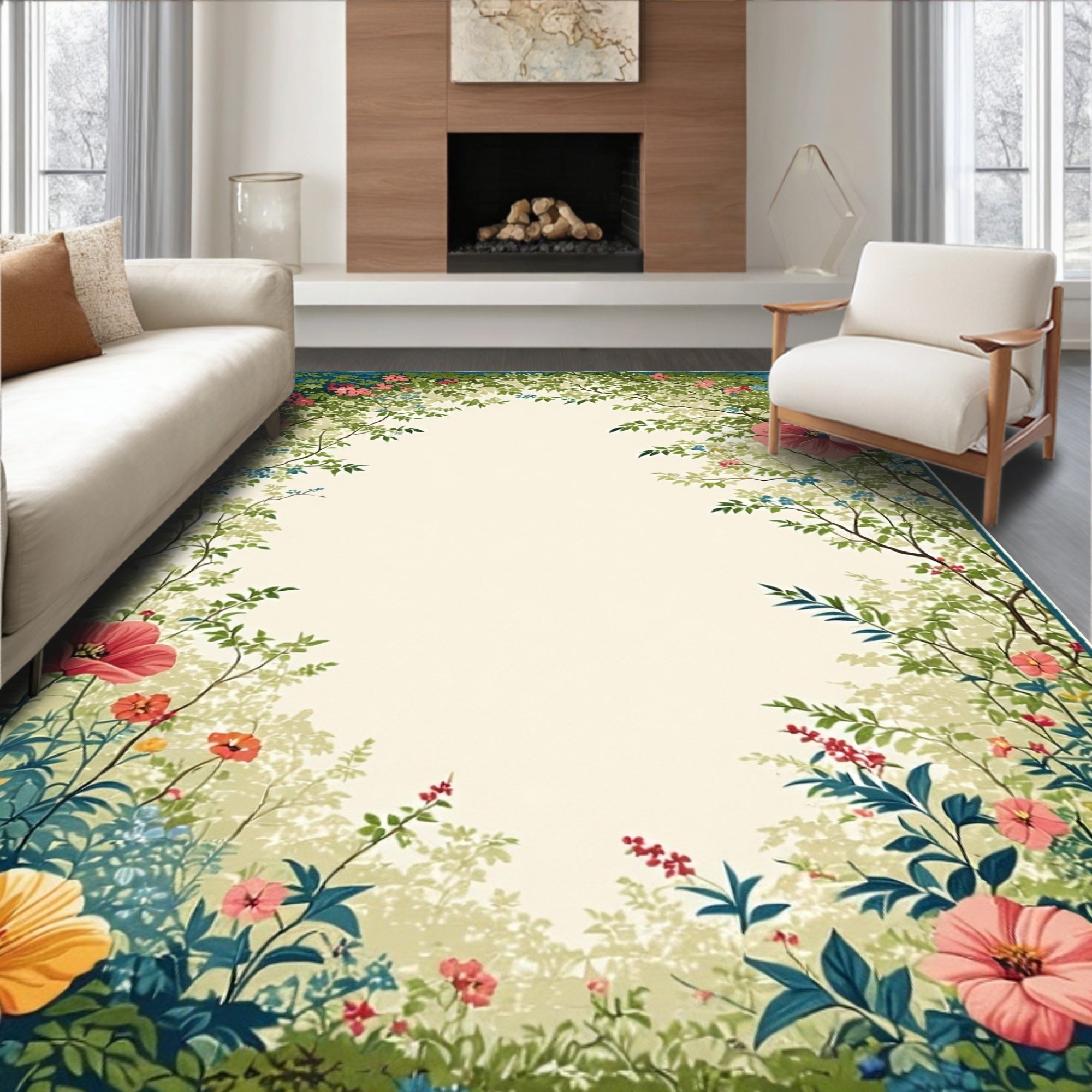 Vibrant Floral Vine Garden Design Rug