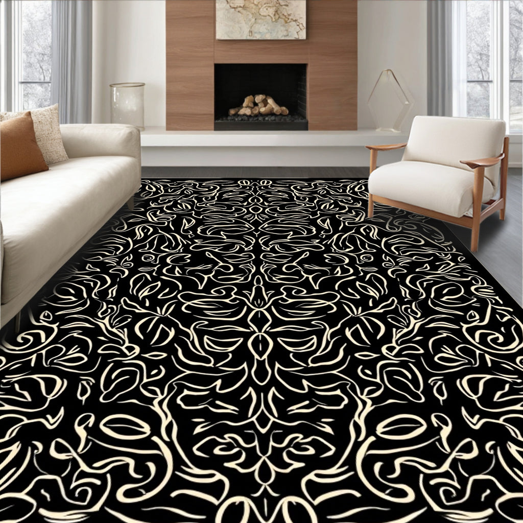 Abstract Light Cream Swirls Pattern Rug