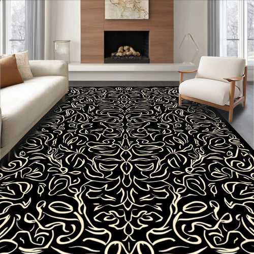Abstract Light Cream Swirls Pattern Rug