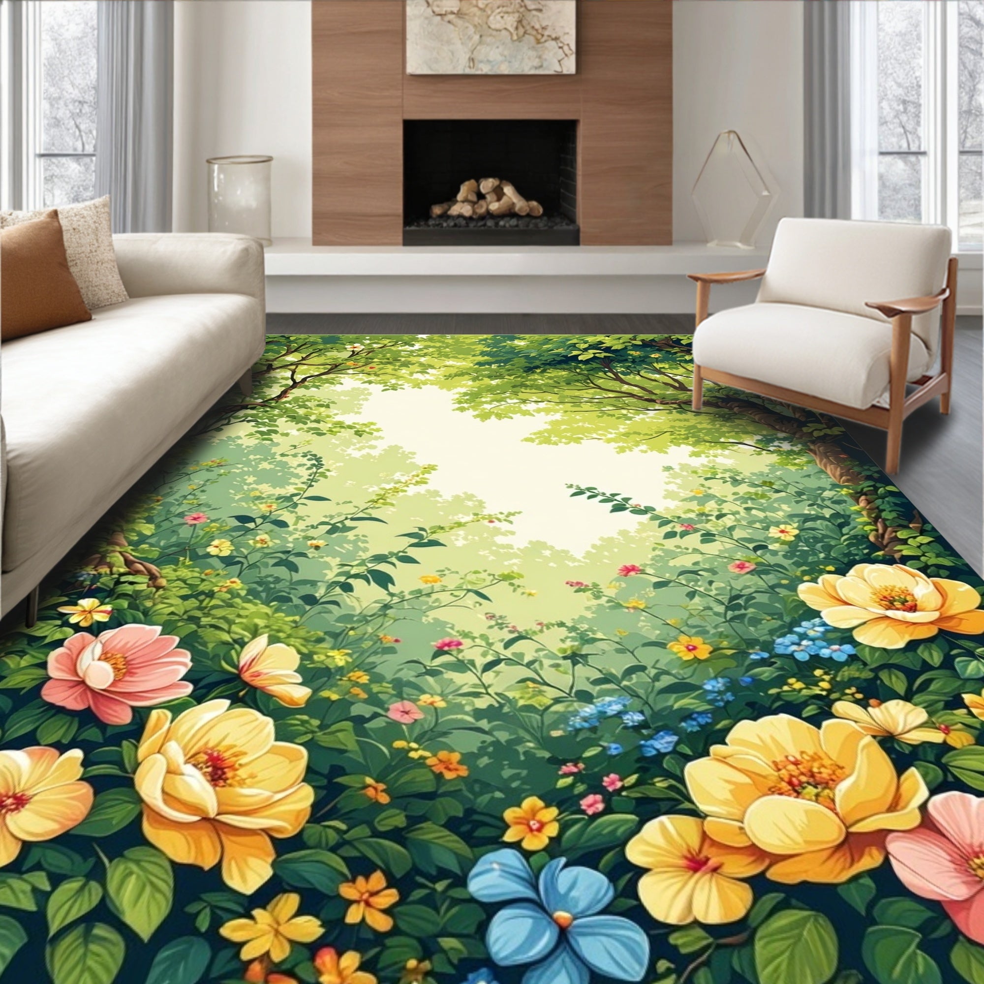 Enchanting Garden Floral Pattern Rug