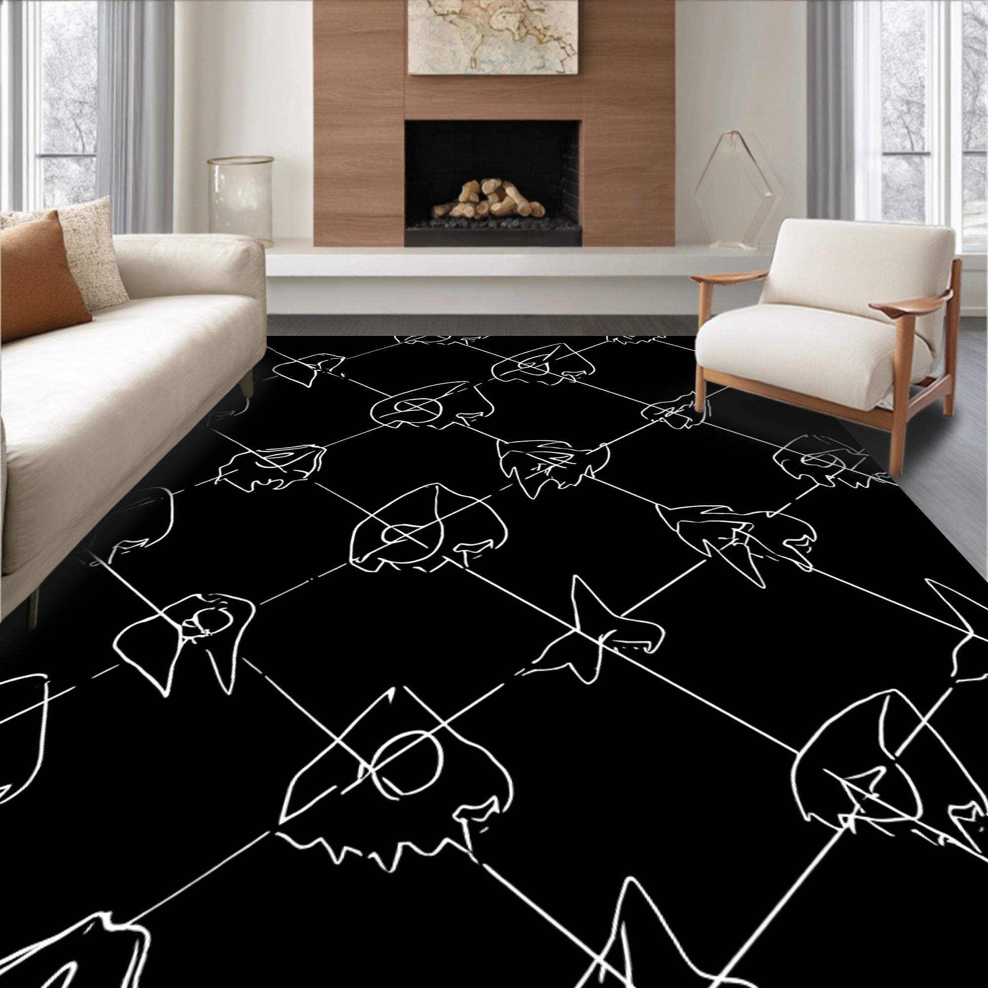 Sketchy Diagonal Leaf Pattern Rug
