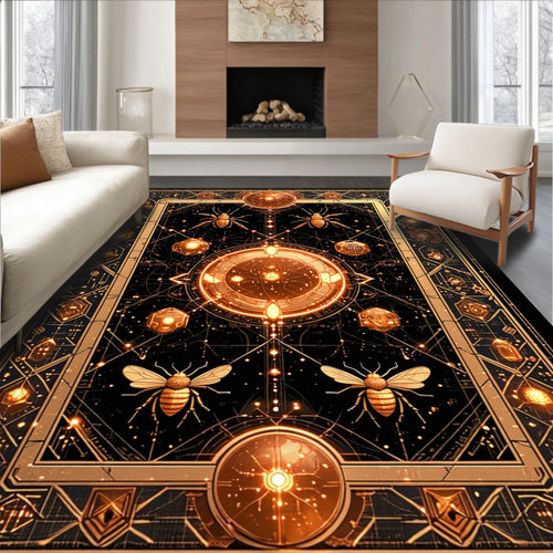 Abstract Geometric Gold Insect Pattern Rug
