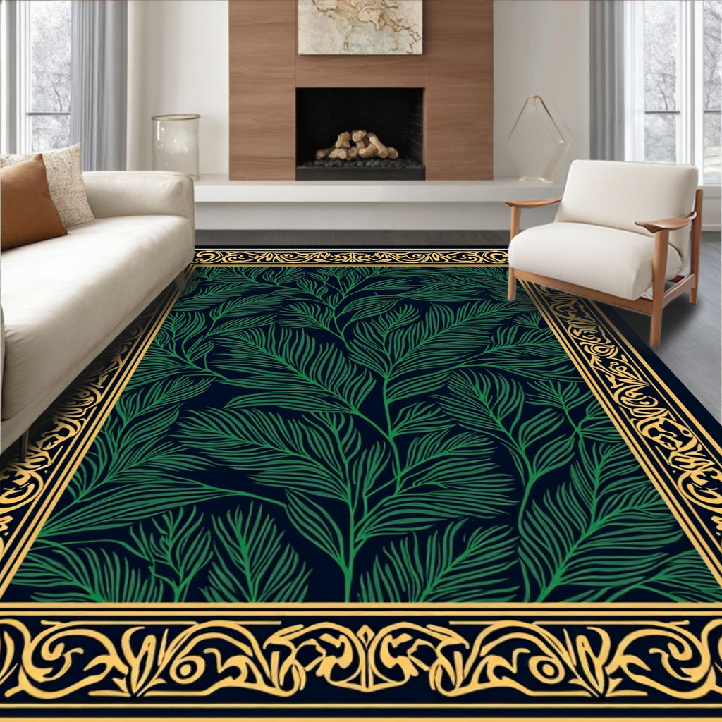 Green Botanical Gold Border Rug