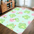 Cute Frogs and Flowers Pattern Rug