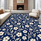 Navy Blue Floral Vine Pattern Rug