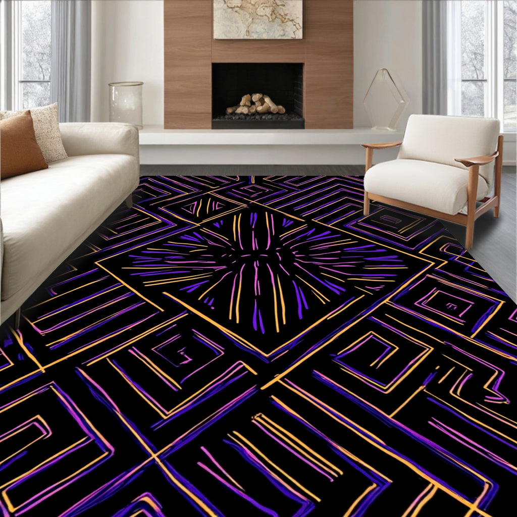 Modern Geometric Purple Orange Lines Rug