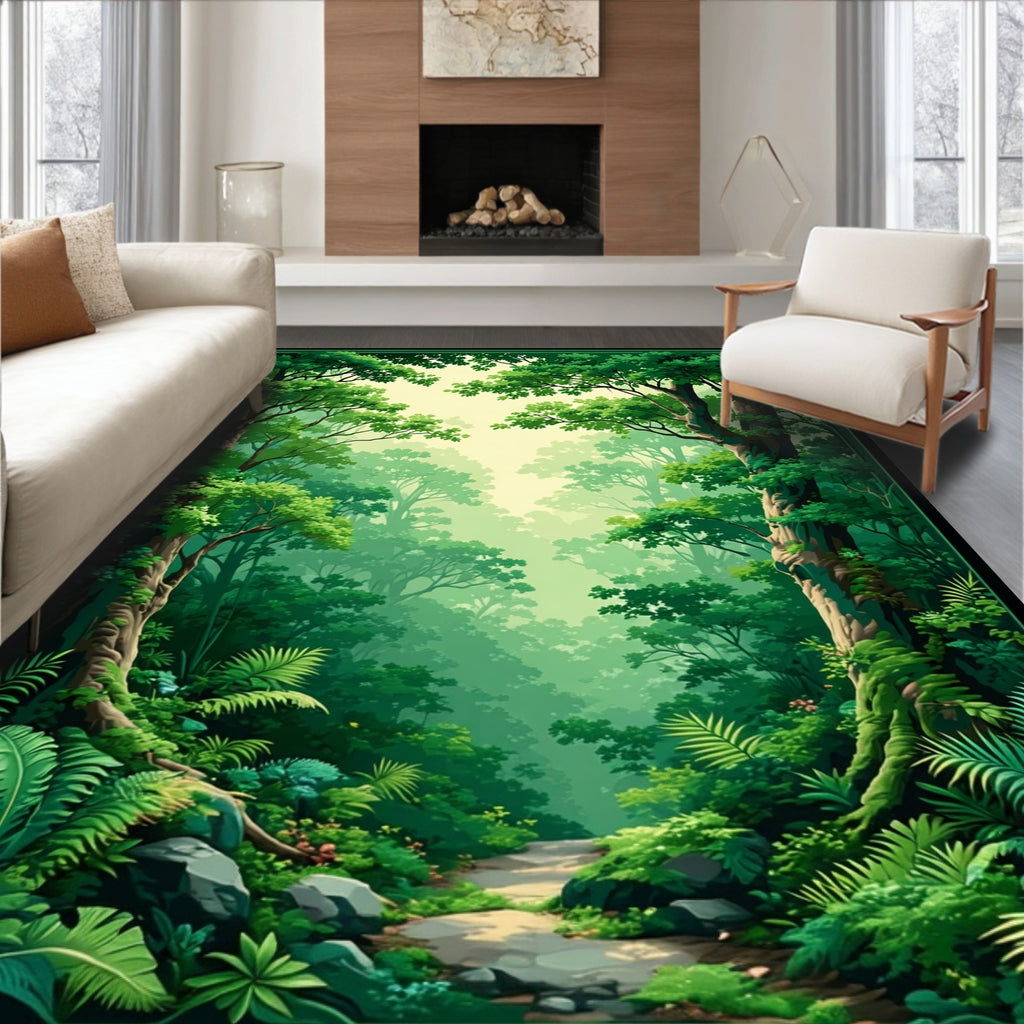 Lush Forest Path Greenery Rug