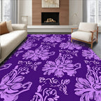 Opulent Violet Floral Scroll Pattern Rug