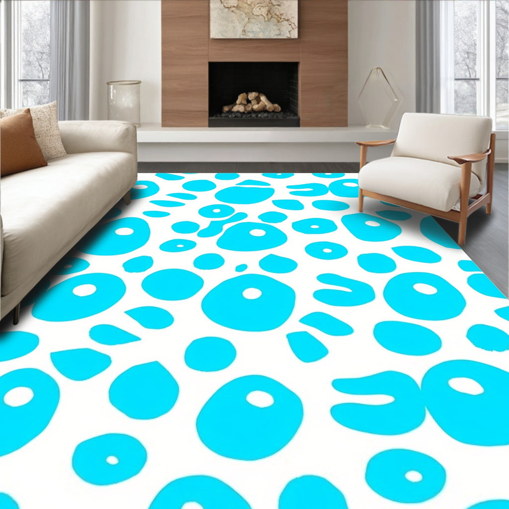 Abstract Teal Organic Circles Rug
