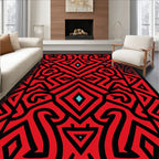 Bold Red Black Geometric Pattern Rug