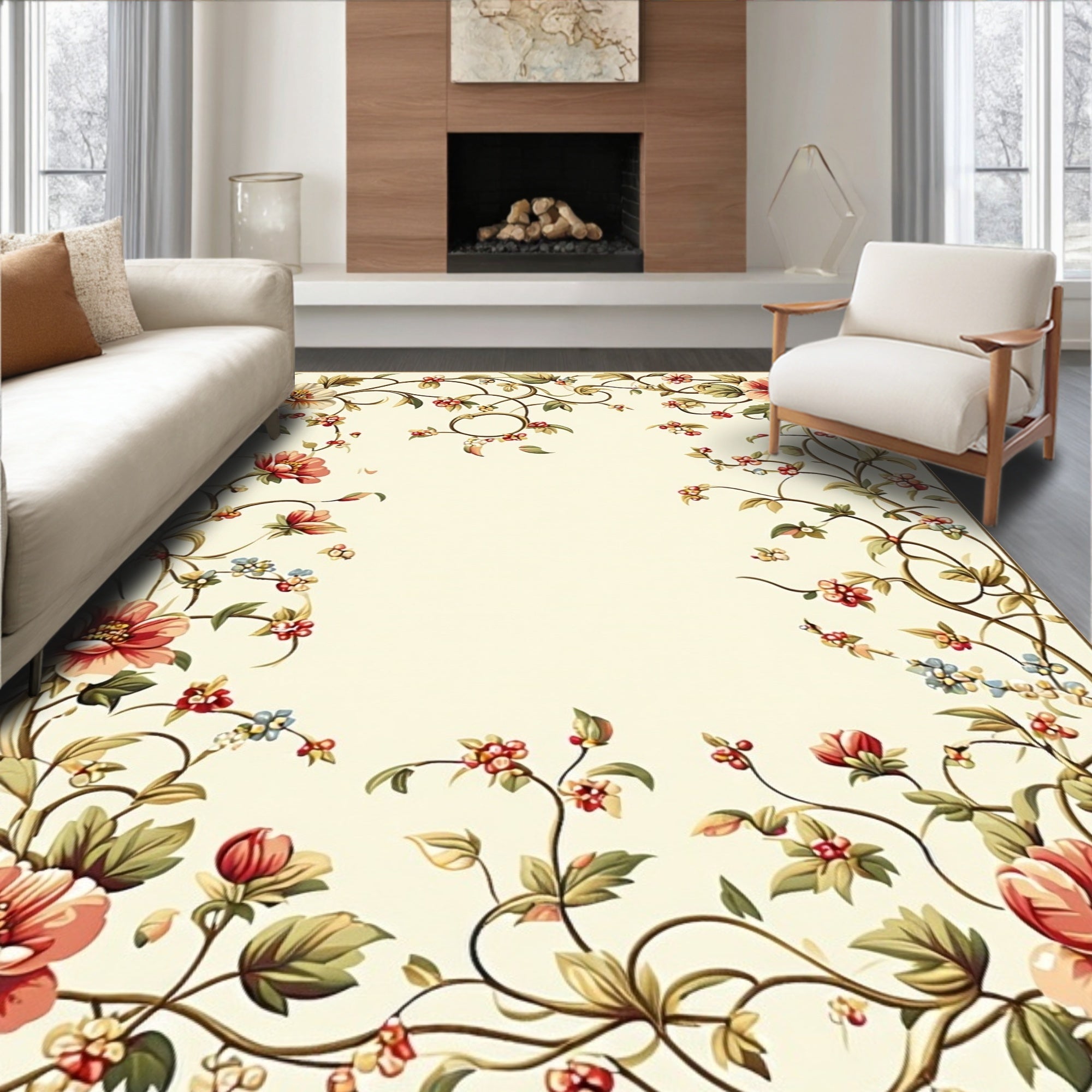 Ornate Floral Vine Pattern Rug