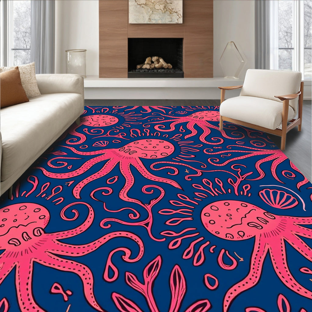 Pink Octopus Swirls Nautical Pattern Rug