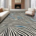 Wavy Black Cream Stripe Design Rug