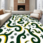 Green and Gold Swirl Floral Pattern Rug